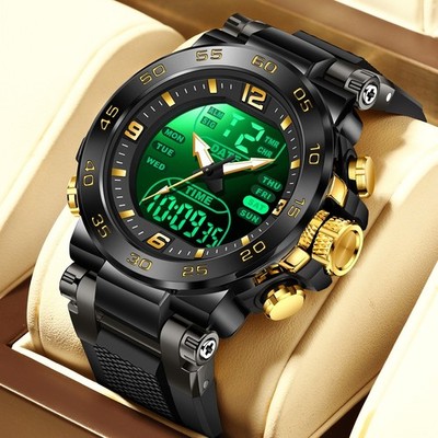  Herrenuhr Quarz Männer Armbanduhr LED Digital Analog Sportuhr Wasserdicht Uhr