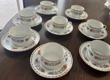 Limoges France Ceralene A. Raynaud  China Porcelain Tea Cup and Saucer Set of 8