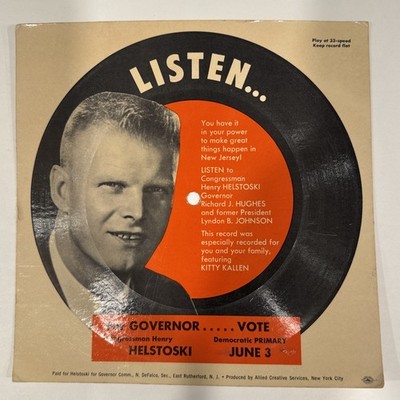 1969 New Jersey Governor Campaign Phonograph Record Self-Mailer Henry Helstoski