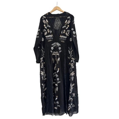 Joanna Hope Floral Embroidered Maxi Dress Size 18 Black Cottagecore Fairy  Grunge | eBay