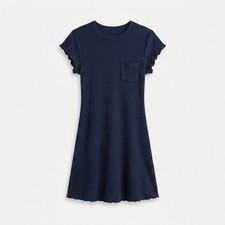 BDG Urban Outfitters Navy Black Stripe Jersey Lettuce Frill Hem Dress - S / 8-10