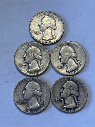 lot of 5 Silver quarters circulated 63D 42S 45/44P