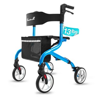 PLANET WALK Rollator Walker for Seniors Foldable Seat 8'' Wheels Blue 300lb