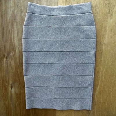 BCBG MAXAZRIA SCARLETT SHIMMERY PENCIL MINI SKIRT WOMEN S sz S Silver Stretch