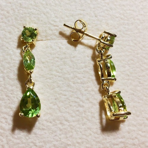 3.20 Ct Pear Cut Simulated Green Peridot Drop Earrings In 14k Yellow Gold Plated - Bild 3 von 7