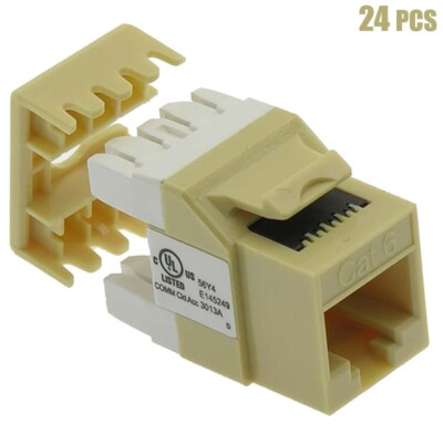 24x CAT6 RJ45 Ethernet LAN Network Keystone Jack 180 Degree 110 Punch Down Ivory