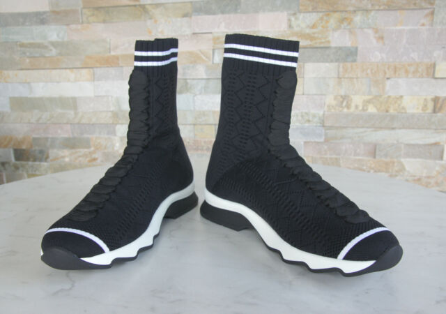 Fendi Size 37 5 Ankle BOOTS Shoes Polyamide Black White 
