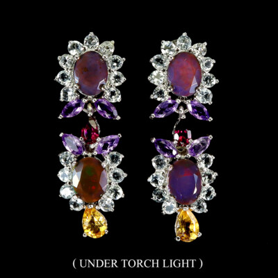 925 Sterling Silver Earrings Oval Black Opal Amethyst Citrine Gemstone  Jewelry