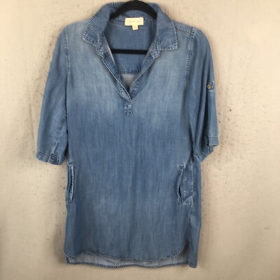 Cloth Stone Dress Women Small Blue Chambray Mini Shift
