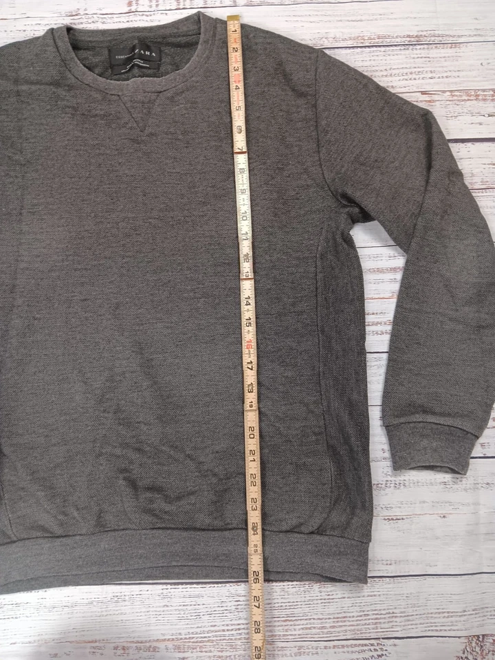 Zara Essentials Sweater Men’s Large Gray Pullover Crewneck Long Sleeve Casual  - Image 4 of 4