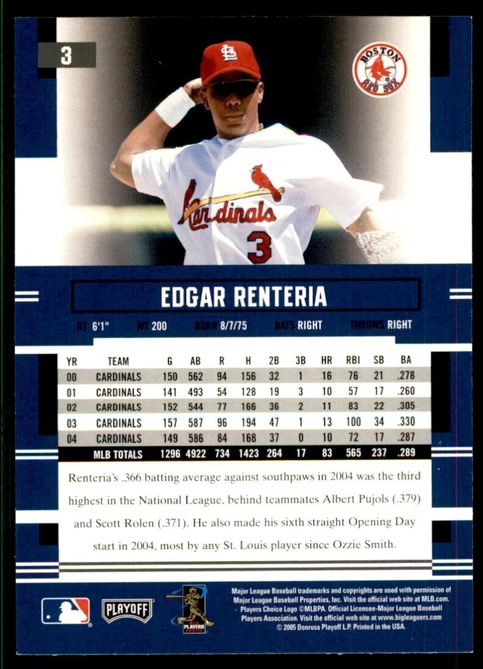 2005 Playoff Prestige Edgar Renteria Baseball Cards #3 - Image 2 of 2