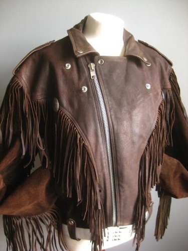 VINTAGE COWBOY LEATHER FRINGE JACKET 42 44 hells angel heavy rock biker ASHY men - Picture 7 of 24