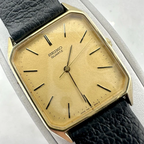 Vintage Seiko Tank Watch Men 28mm Gold “Snowflake” Dial 7431-5040, New Battery