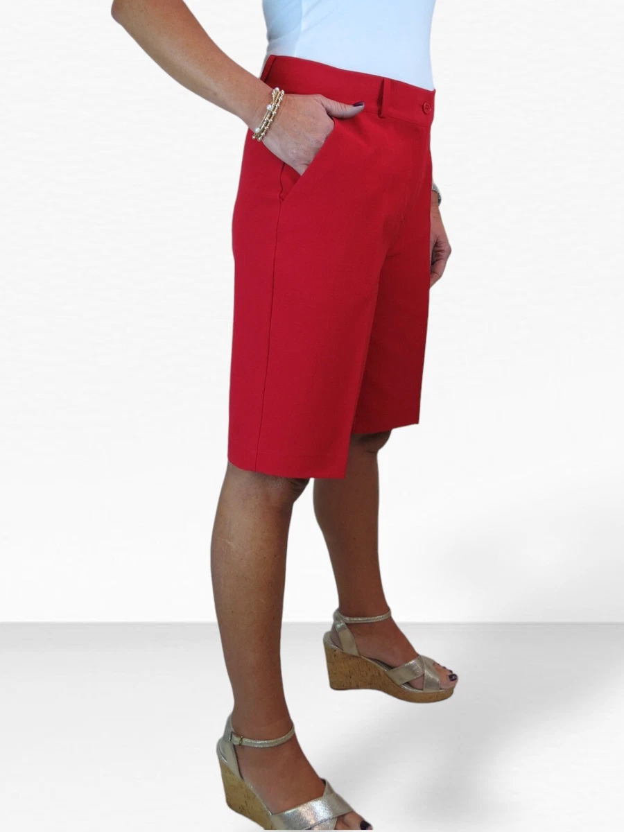 Ladies red tailored shorts discount