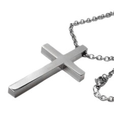 Simple Large Mens Titanium Steel Cross Pendant Necklace 30" Chain Religious