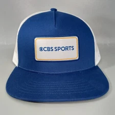 CBS Sports Crew Mesh Back Cap Blue White Adult Adjustable Trucker Hat Flat Brim