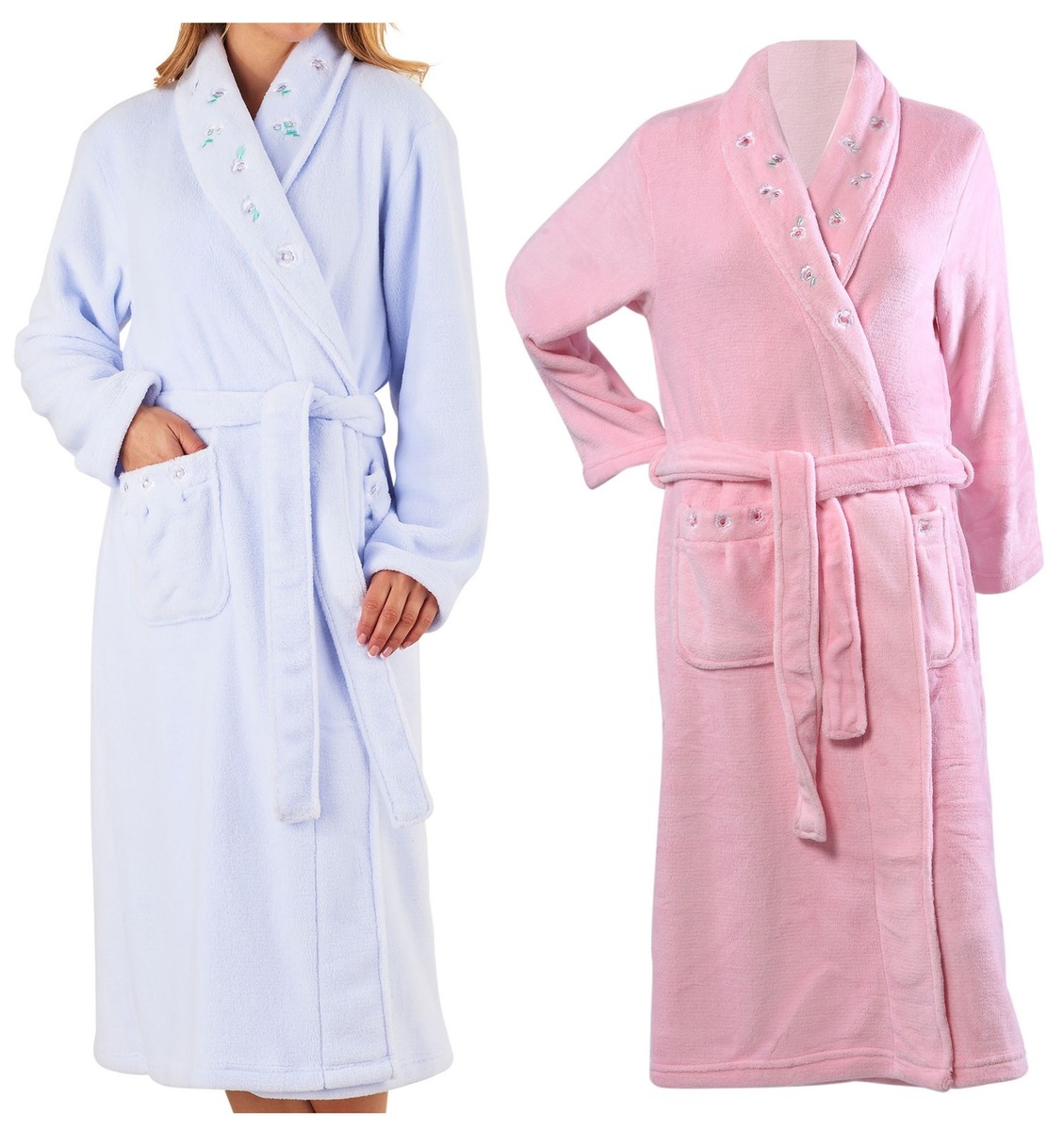knee length dresses for ladies Emily VELCRO® Brand Fastening Polar Fleece Dressing Gown | Periwinkle Blue  | Dressing Gown main image 1