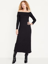 OLD NAVY by Gap Off-The-Shoulder Rib Knit Maxi Dress Stretch Long Black Medium