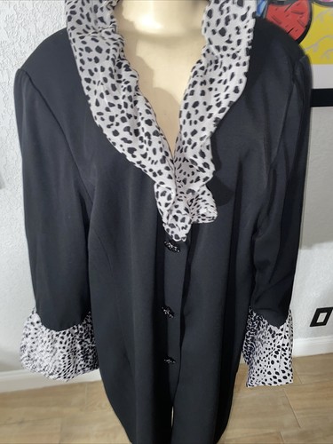 PAMELA MCCOY BLACK W/ SHEER COLLAR &CUFFS RHINESTONE BUTTONS COAT 2X NWTS pc/ - Picture 6 of 12