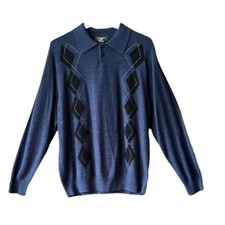 Vintage 80  s Preppy Dockers Indigo Blue Aegyle Collar Sweater mens size Large