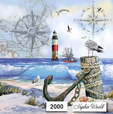 (2000) TWO Paper LUNCHEON Decoupage Art Craft Napkins -  OCEAN SHORE COLLAGE