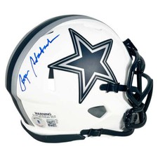 Roger Staubach Signed Dallas Cowboys Blue Ink Lunar Eclipse Mini Football Helmet