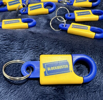 Blockbuster Keychain  Blue/Yellow Blockbuster Spring Hook Clip Keychain