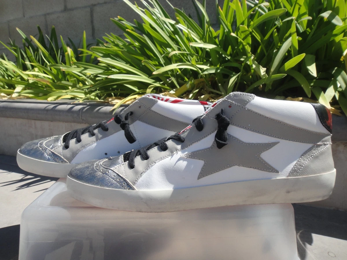 Ishikawa Japan Distress Sneakers Silver White Canvas Leather Italy Men EUR45