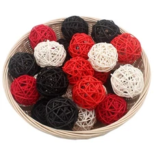 15 PCS Red Black White Decorative Wicker Rattan Balls for Vase Bowl Filler, R...