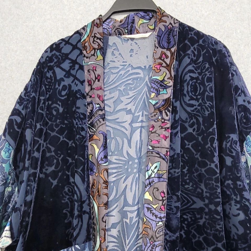 Soft Surroundings Blue Burnout Velvet Boho Open Front Cardigan Kimono Size L/XL - Image 4 of 4