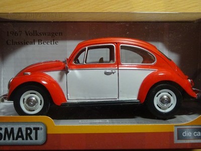VW Käfer Oldtimer 2-farbig rotweiss Modelauto ca.16,5cm 1:24