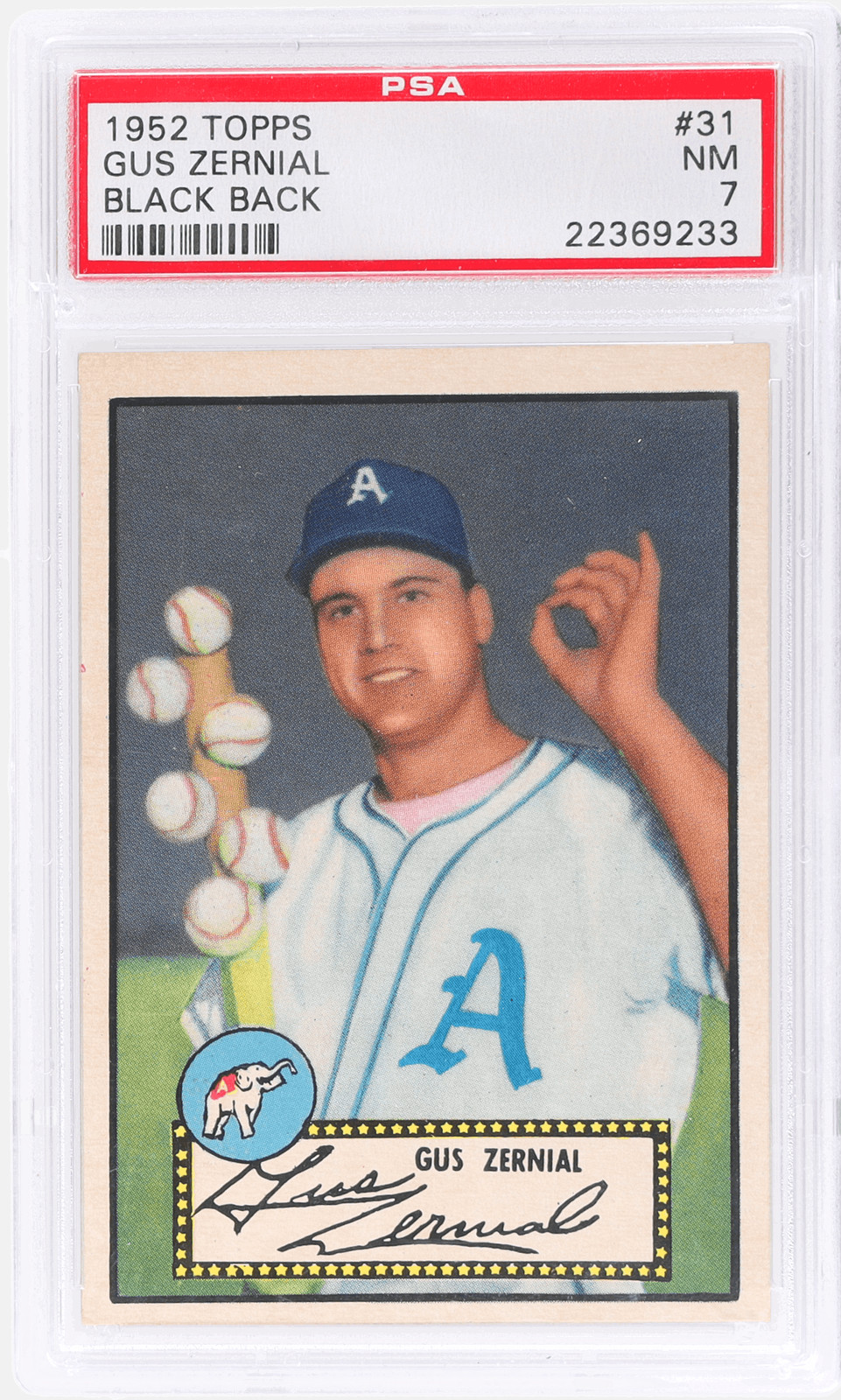 1952 Topps Gus Zernial Black Back #31A PSA 7
