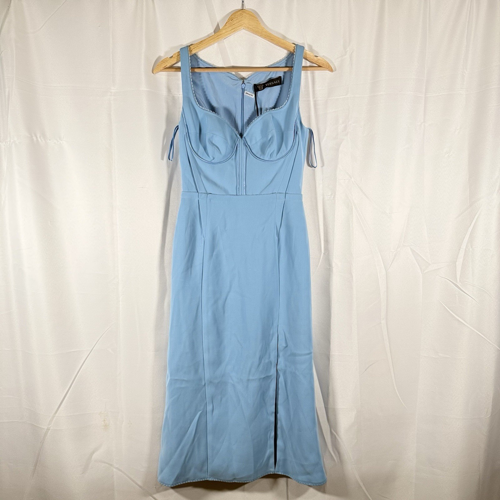 NWT Gianni Versace Light Blue Solid Pattern Dress Modello A78584 Size 36/ USA 2 thumbnail 2