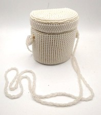 La Regale Small White Beaded Shoulder Bag Handbag Purse Cream