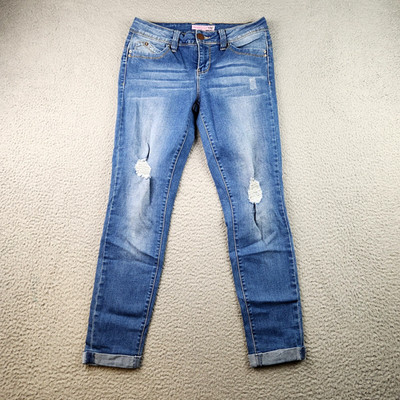 YMI Jeans Womens/Jr's 7 Blue 90's Low Rise Stretch Denim Cuffed Ankle (26x25) 