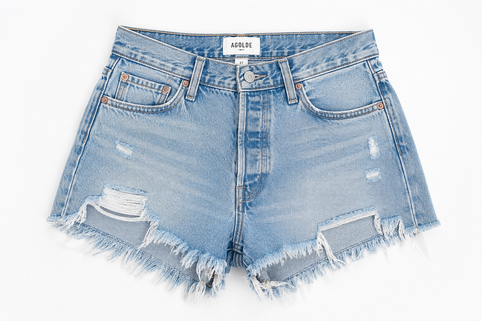 AGOLDE Distressed Denim Shorts Women Size 27 Premium Cutoff Festival Style