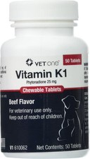 Vet One Vitamin K1 Chewable Tablets - for Dogs, 25mg 50 tablets 