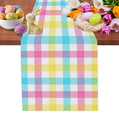 Blue Eggs Linen Easter Pink And White Buffalo Check Plaid Table Runner A 1132220