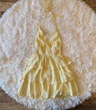 Y2K Windsor Butter Yellow Halter Top Mini Dress SZ M Fairy Princess Beach Resort