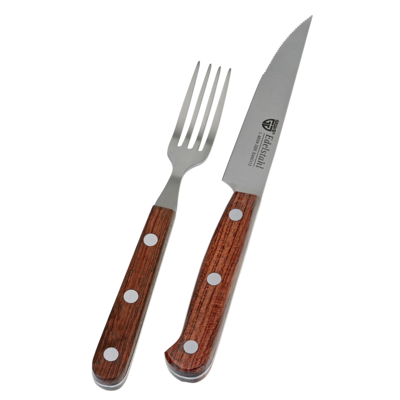 GRÄWE Steakbesteck Bistro-Besteck Pizzabesteck Steakmesser Set 2-tlg Holzgriff