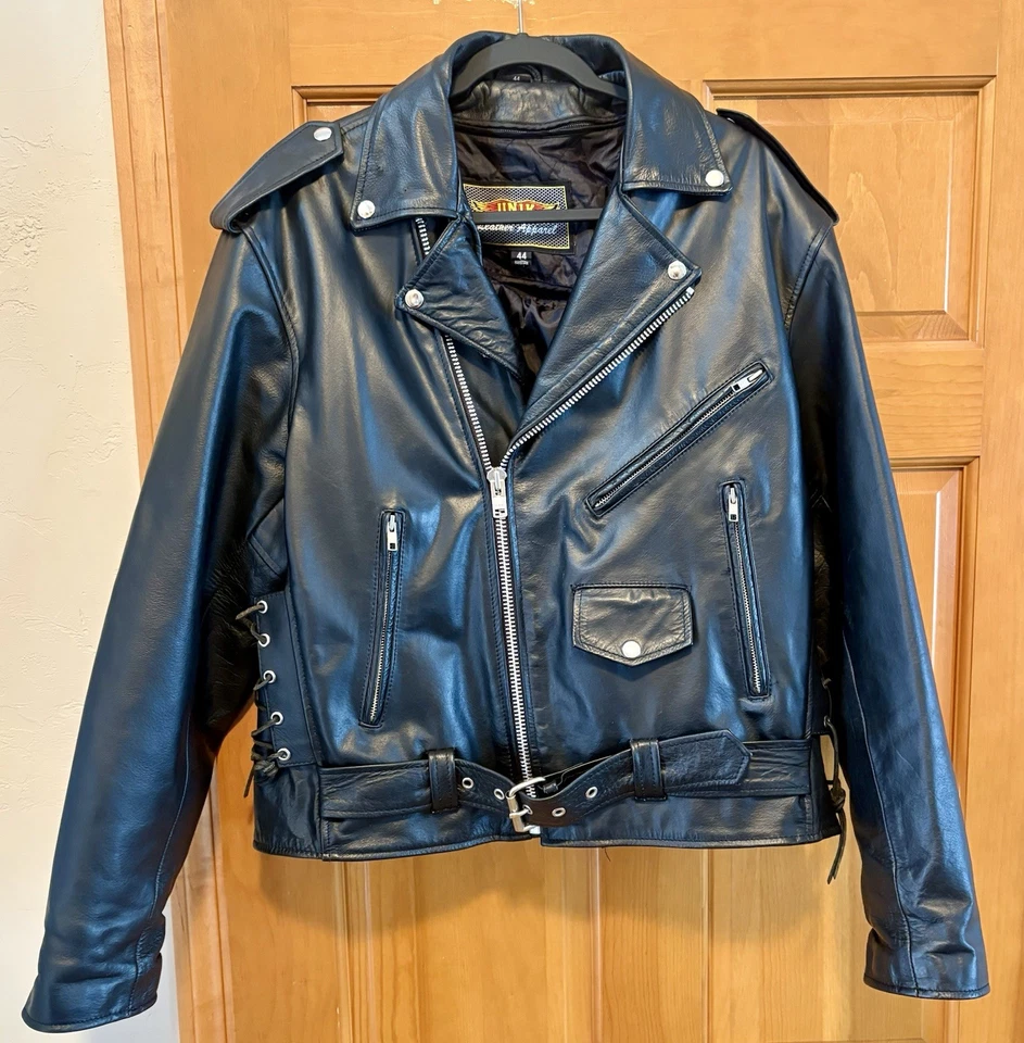 Chaqueta de motociclista de cuero negra UNIK con forro de cremallera - para hombre talla 44 (leer) Foto 2 de 4