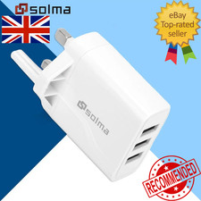 UK 3 Pin Plug Adapter Wall Charger 1/2/3-Port Dual USB For Phones Tablets