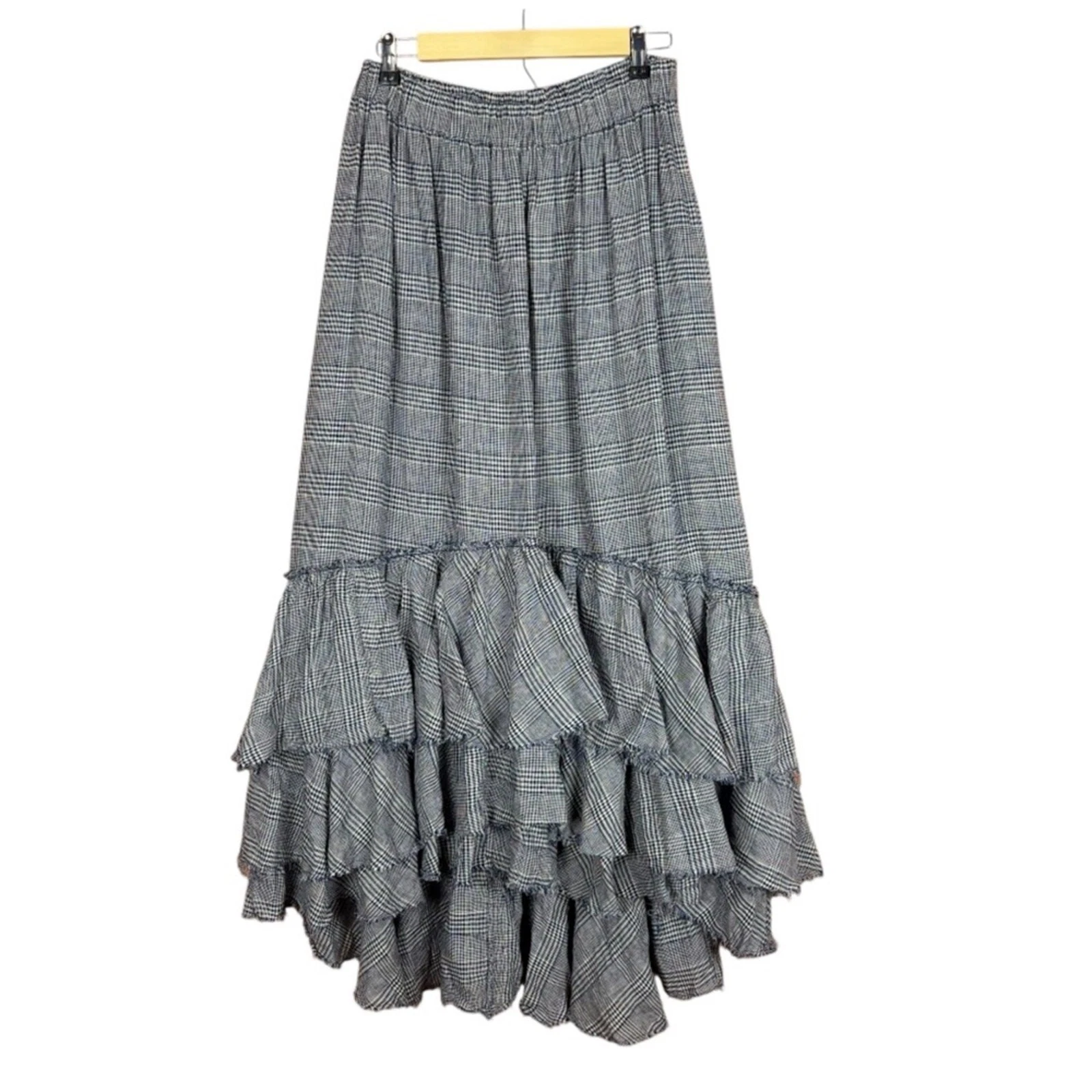 Amano by Lorena Laing Swan Skirt in Prince of Wales Check Navy White Linen