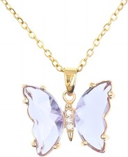Simple Butterfly Pendant Necklace Crystal Birthstone Necklace 14K Gold Plated Ch