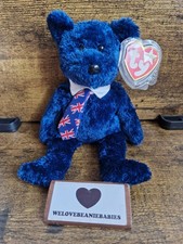 Ty Beanie Babies Pops The Blue Bear with Union Jack Tie Vintage Retired Soft Toy