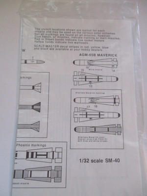 Scalemasters Decals 1/32 US Air-to-Air Missle Markings AIM-7,9, 54 + AGM 65
