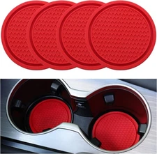 SINGARO Car Cup Coaster, 4PCS Universal Non-Slip Holders Embedded in Red 