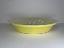 Vintage Yellow MAID OF HONOR GLASBAKE ~ Divided Dish With Handles Sears