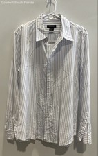Calvin Klein Mens White Blue Striped Cotton Long Sleeve Button-Up Shirt Size L