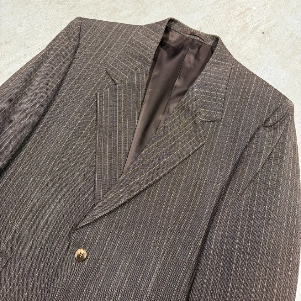 Vintage Oakton Suit 2pc Striped Wool Brown 40 S  32x27 - Image 3 of 4